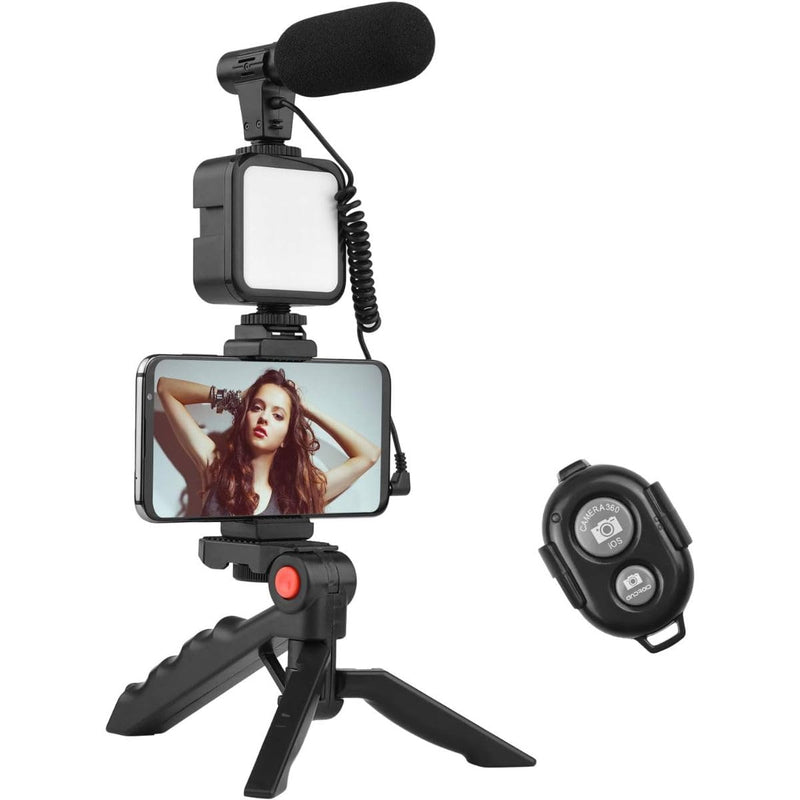 Tripé Suporte De Celular Com Iluminação Led Microfone Com Controle Sem Fio Tripod Estabilizador Gravação Compatível Com Câmera Profissional PREMIUN SYANG