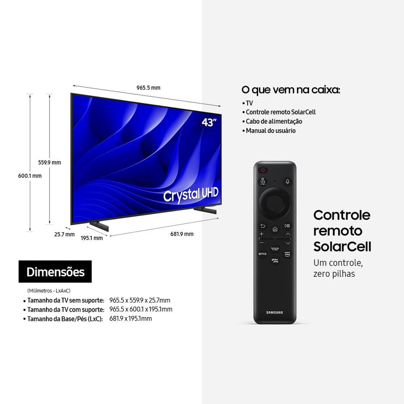 Samsung Smart TV 43" Crystal UHD 4K 43DU8000 - Painel Dynamic Crystal Color, Gaming Hub