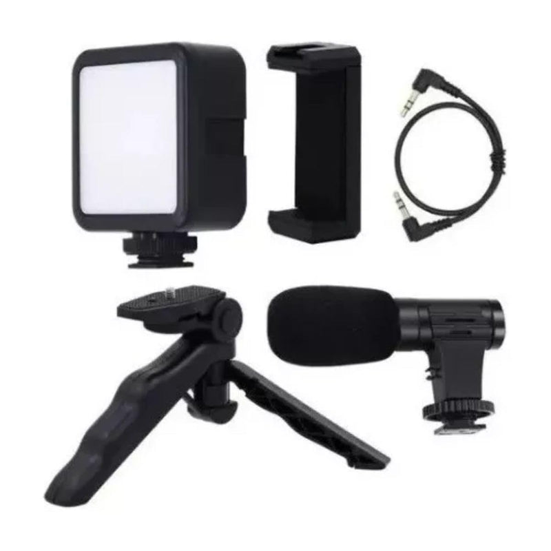 Tripé Suporte De Celular Com Iluminação Led Microfone Com Controle Sem Fio Tripod Estabilizador Gravação Compatível Com Câmera Profissional PREMIUN SYANG