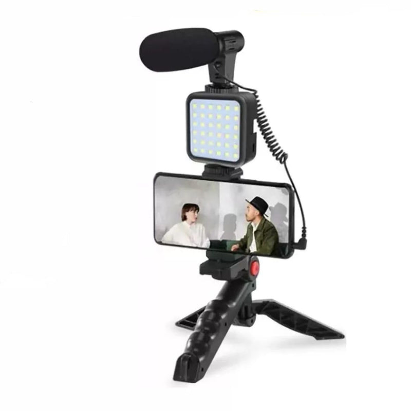 Tripé Suporte De Celular Com Iluminação Led Microfone Com Controle Sem Fio Tripod Estabilizador Gravação Compatível Com Câmera Profissional PREMIUN SYANG