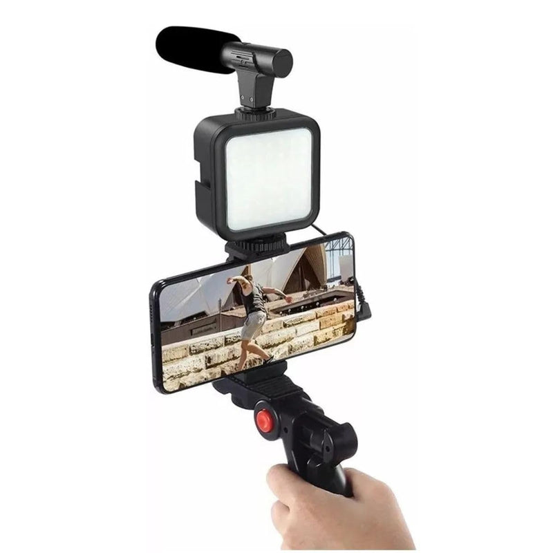 Tripé Suporte De Celular Com Iluminação Led Microfone Com Controle Sem Fio Tripod Estabilizador Gravação Compatível Com Câmera Profissional PREMIUN SYANG