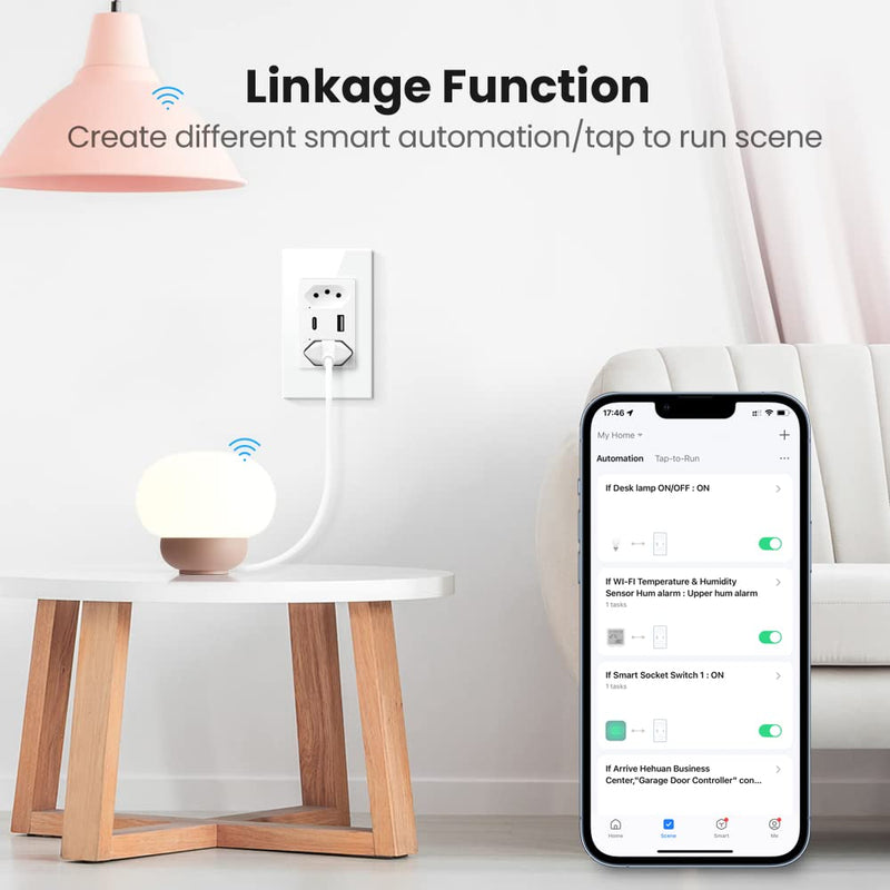 Tomada Inteligente WiFi com Porta USB Tipo C Tomada de Parede Smart Home Automação Residencial Compatível com Google Home Alexa Tuya