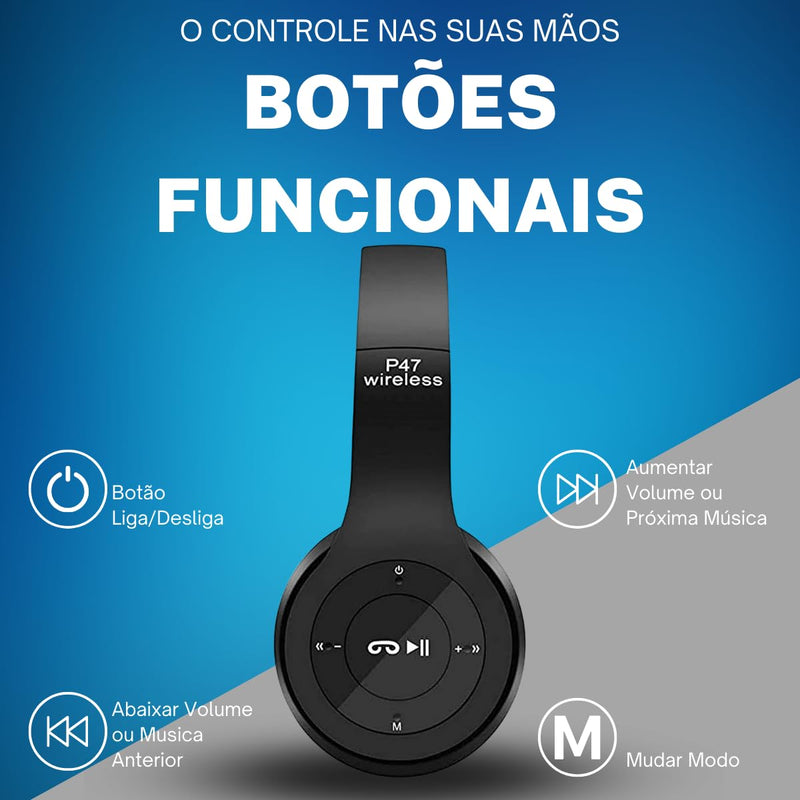 Fone De Ouvido Headphone Bluetooth 5.0 Bateria Longa Duração Sem Fio