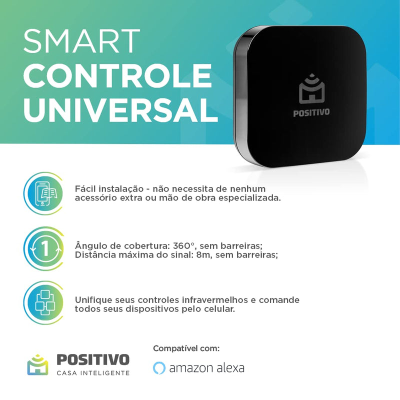 Smart Controle Universal Wi-Fi Positivo Casa Inteligente, All-in-One, Controle Pelo Celular ou Comando de Voz, Compatível com Alexa