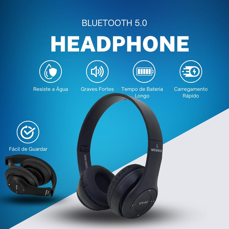 Fone De Ouvido Headphone Bluetooth 5.0 Bateria Longa Duração Sem Fio