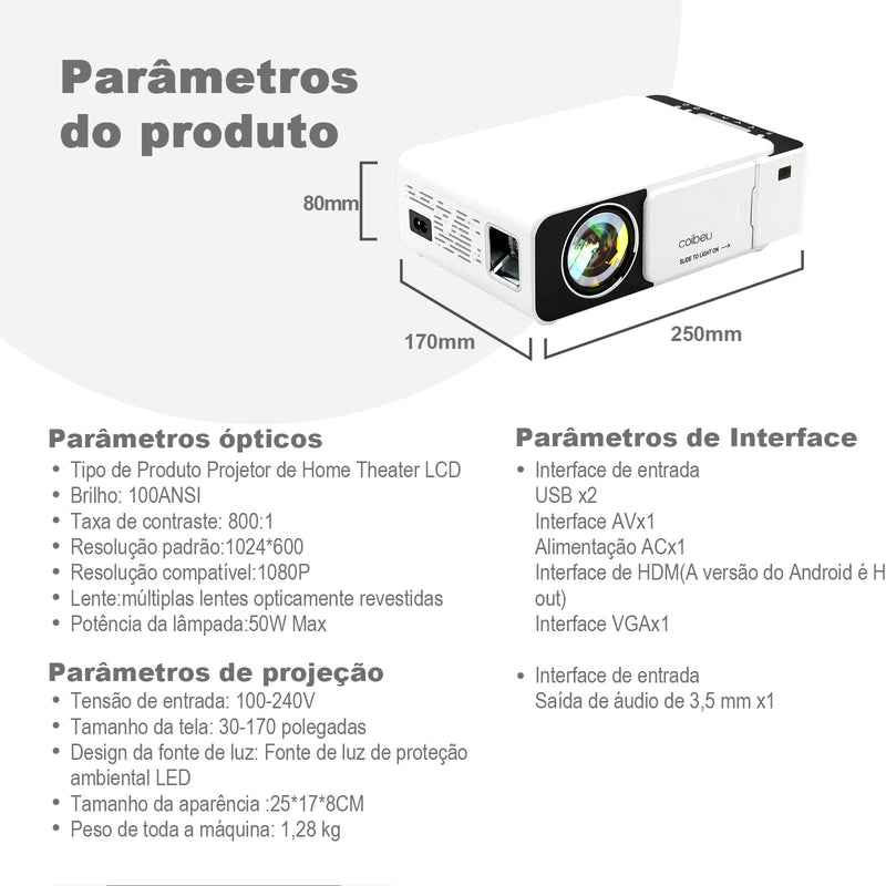 Mini Projetor Portatil, WiFi Smart HD Projetor LED, 1080P