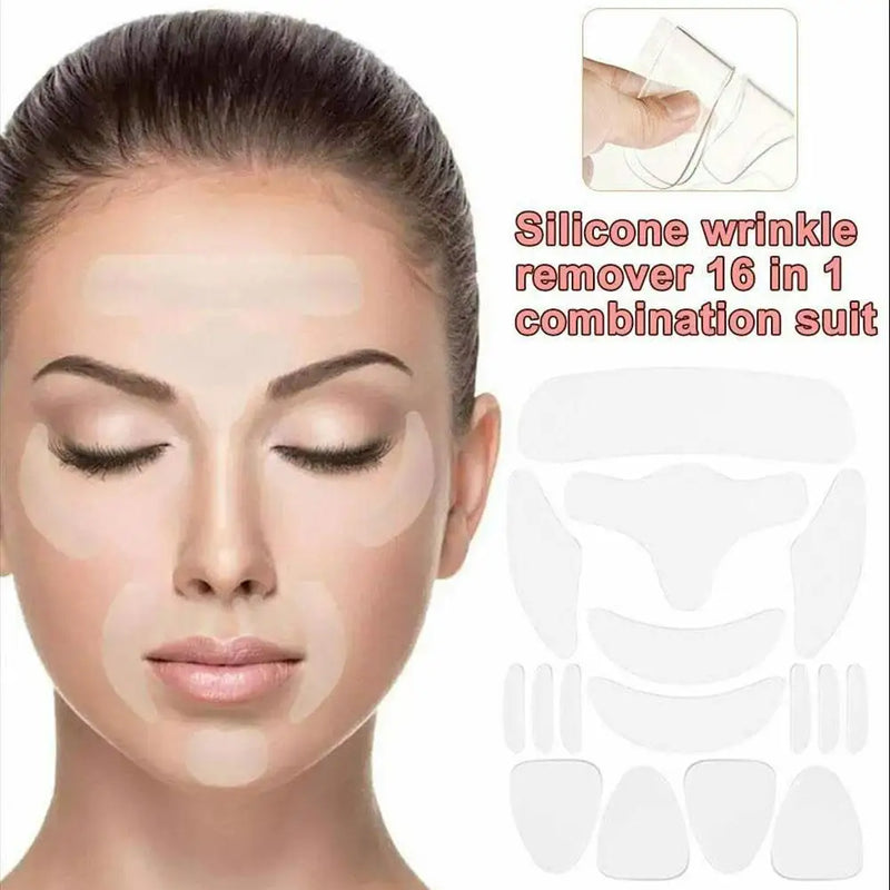 Remendos adesivos de silicone reutilizáveis remoção de rugas, testa,  pescoço, olhos 18 pçs/1